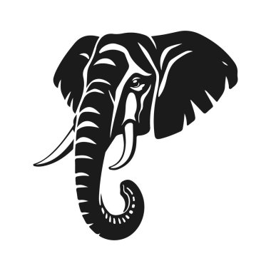 Fil kafası silueti, izole vektör çizimi, vahşi hayvan grafik tasarımı