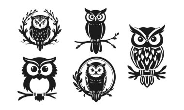 Baykuş logosu. Ayrıntılı çizim, katı görünüm, bilgeliğin sembolü, zeka, koruma, markalaşma ve tasarım için uygun. Baykuş logosu, kabile baykuşu, taşıyıcı baykuş, baykuş amblemi