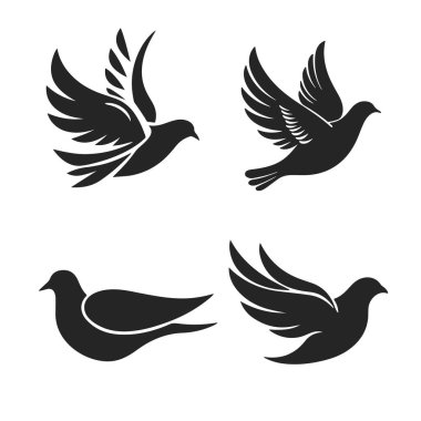 Güvercin Logosu Koleksiyonu. Dünya Kuş Silueti Simgeleri, güvercin logosu, barış kuşu, uçan güvercin, kuş silueti, hayırseverlik sembolü