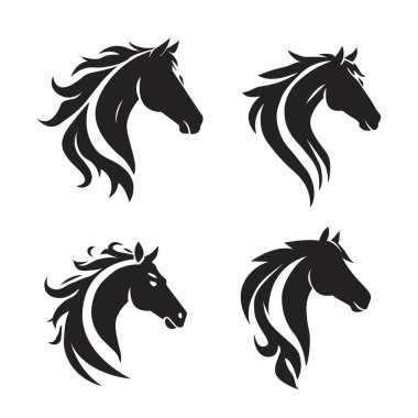 At kafası silueti koleksiyonu, at kafası logosu, hayvan amblemi, at sembolü, vektör illüstrasyonu.