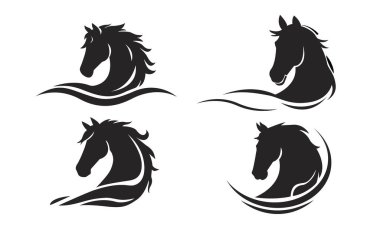 At kafası silueti koleksiyonu, at kafası logosu, hayvan amblemi, at sembolü, vektör illüstrasyonu.