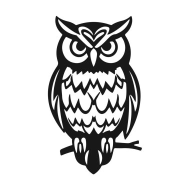 Keskin bakışlı baykuş logosu, temiz çizgiler, bilgelik ve gücün sembolü. Baykuş, baykuş amblemi, gece kuşu, kabile baykuşu.