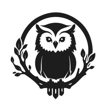 Keskin bakışlı baykuş logosu, temiz çizgiler, bilgelik ve gücün sembolü. Baykuş, baykuş amblemi, gece kuşu, kabile baykuşu.