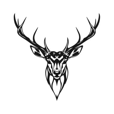 Geyik kafası silueti, geyik yüzü vektör çizimi, vahşi hayvan tasarımı, geyik logosu
