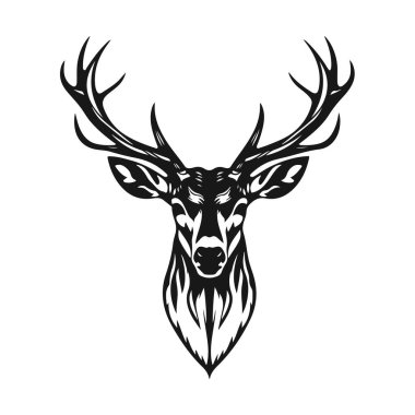 Geyik kafası silueti, geyik yüzü vektör çizimi, vahşi hayvan tasarımı, geyik logosu