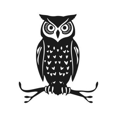 Keskin bakışlı baykuş logosu, temiz çizgiler, bilgelik ve gücün sembolü. Baykuş, baykuş amblemi, gece kuşu, kabile baykuşu.