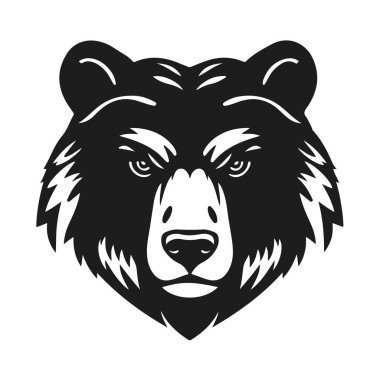 Ayı kafası, vahşi hayvan amblemi, vahşi ayı yüzü, orman hayvanı ikonu, vektör illüstrasyonu