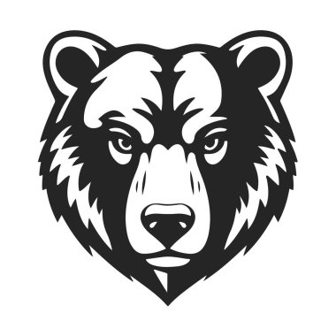 Ayı kafası, vahşi hayvan amblemi, vahşi ayı yüzü, orman hayvanı ikonu, vektör illüstrasyonu