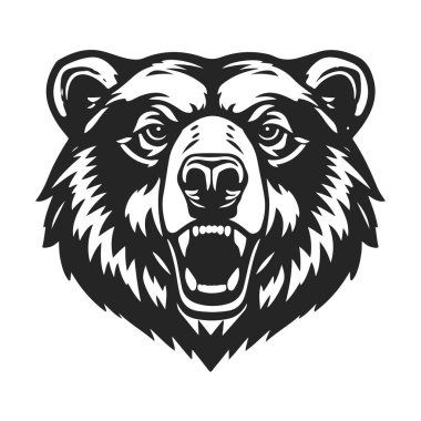 Ayı kafası, vahşi hayvan amblemi, vahşi ayı yüzü, orman hayvanı ikonu, vektör illüstrasyonu