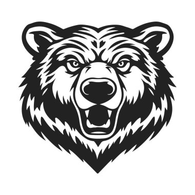 Ayı kafası, vahşi hayvan amblemi, vahşi ayı yüzü, orman hayvanı ikonu, vektör illüstrasyonu