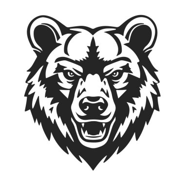 Ayı kafası, vahşi hayvan amblemi, vahşi ayı yüzü, orman hayvanı ikonu, vektör illüstrasyonu