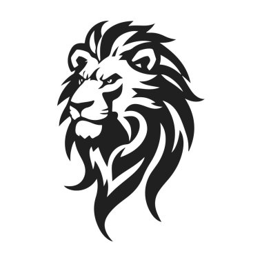 Detaylı yeleli aslan logosu. Hayvan ikonu şablonu. Gücün, gücün ve liderliğin sembolü. Moda tasarımı markalaşma, logo ve ürün tasarımı için mükemmeldir. Vahşi hayvan, kral aslan, vahşi yırtıcı.