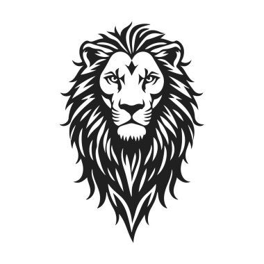 Detaylı yeleli aslan logosu. Hayvan ikonu şablonu. Gücün, gücün ve liderliğin sembolü. Moda tasarımı markalaşma, logo ve ürün tasarımı için mükemmeldir. Vahşi hayvan, kral aslan, vahşi yırtıcı.