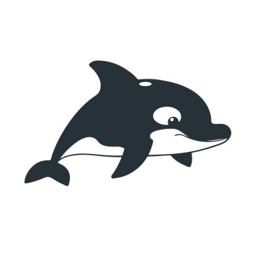 Şirin yunus karikatürü, okyanus hayvanı çizimi, deniz yaşam vektörü, mutlu deniz memelisi, siyah beyaz çizim.