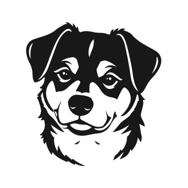 Köpek yüzü ikonu, hayvan kafası logosu, çizgi film köpek portresi, köpek yüz tasarımı, köpek vektör çizimi