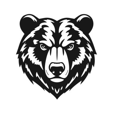 Ayı kafası, vahşi hayvan amblemi, vahşi ayı yüzü, orman hayvanı ikonu, vektör illüstrasyonu