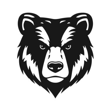 Ayı kafası, vahşi hayvan amblemi, vahşi ayı yüzü, orman hayvanı ikonu, vektör illüstrasyonu
