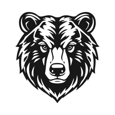 Ayı kafası, vahşi hayvan amblemi, vahşi ayı yüzü, orman hayvanı ikonu, vektör illüstrasyonu