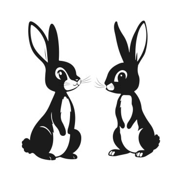  Sevimli çizgi film tavşanları, tavşan çizimi, siyah beyaz tavşanlar, ayakta duran tavşan çizimi, hayvan karakteri klip