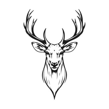 Geyik kafası silueti, geyik yüzü vektör çizimi, vahşi hayvan tasarımı, geyik logosu