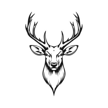 Geyik kafası silueti, geyik yüzü vektör çizimi, vahşi hayvan tasarımı, geyik logosu