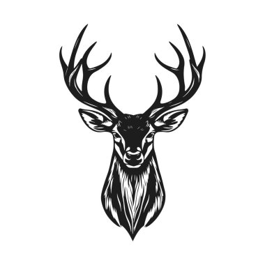 Geyik kafası silueti, geyik yüzü vektör çizimi, vahşi hayvan tasarımı, geyik logosu