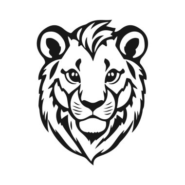 Çizgi film aslan başı, vahşi hayvan illüstrasyonu, orman yırtıcısı, şirin aslan yavrusu vektörü.