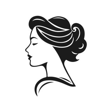 Zarif kadın silueti, kadın profil vektörü, güzellik salonu logosu, kadın yüzü tasarımı, şık kız kafası tasarımı.