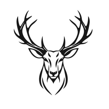 Geyik kafası silueti, geyik yüzü vektör çizimi, vahşi hayvan tasarımı, geyik logosu