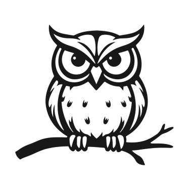 Keskin bakışlı baykuş logosu, temiz çizgiler, bilgelik ve gücün sembolü. Baykuş, baykuş amblemi, gece kuşu, kabile baykuşu.