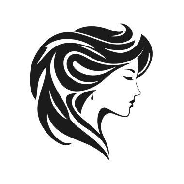 Zarif kadın silueti, kadın profil vektörü, güzellik salonu logosu, kadın yüzü tasarımı, şık kız kafası tasarımı.