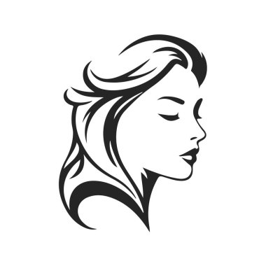 Zarif kadın silueti, kadın profil vektörü, güzellik salonu logosu, kadın yüzü tasarımı, şık kız kafası tasarımı.