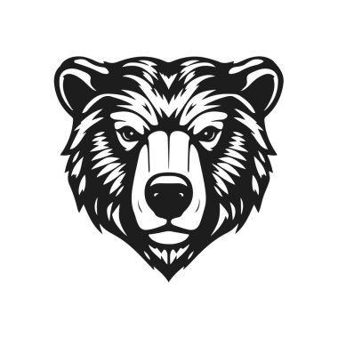 Ayı kafası, vahşi hayvan amblemi, vahşi ayı yüzü, orman hayvanı ikonu, vektör illüstrasyonu