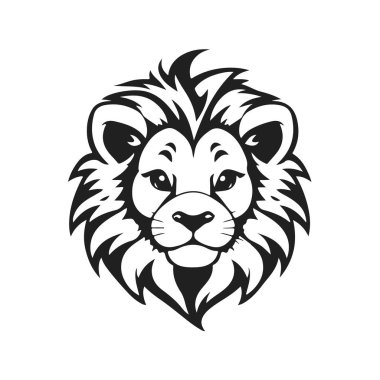 Çizgi film aslan başı, vahşi hayvan illüstrasyonu, orman yırtıcısı, şirin aslan yavrusu vektörü.