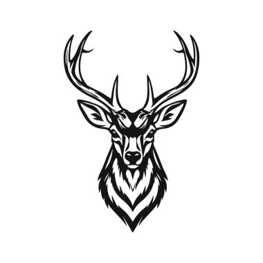 Geyik kafası silueti, geyik yüzü vektör çizimi, vahşi hayvan tasarımı, geyik logosu