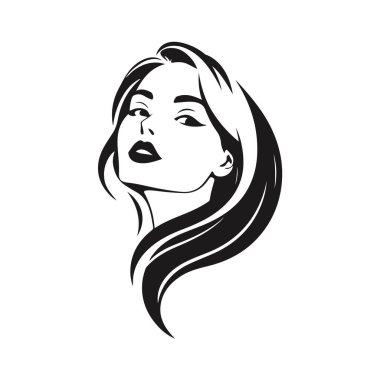 Zarif kadın silueti, kadın profil vektörü, güzellik salonu logosu, kadın yüzü tasarımı, şık kız kafası tasarımı.