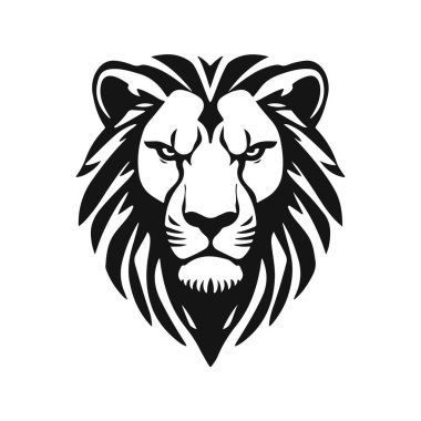 Detaylı yeleli aslan logosu. Hayvan ikonu şablonu. Gücün, gücün ve liderliğin sembolü. Vahşi hayvan, kral aslan, vahşi yırtıcı.
