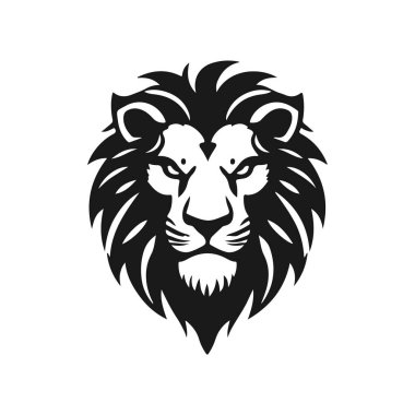 Cesur siyah-beyaz vektör stili aslan başı, görkemli yeleler, vahşi bakışlar, güçlü çizgiler, güçlü ifade, aslan başı, vahşi hayvan, vektör aslan, vahşi yırtıcı, görkemli canavar
