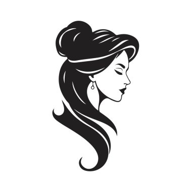 Zarif kadın silueti, kadın profil vektörü, güzellik salonu logosu, kadın yüzü tasarımı, şık kız kafası tasarımı.