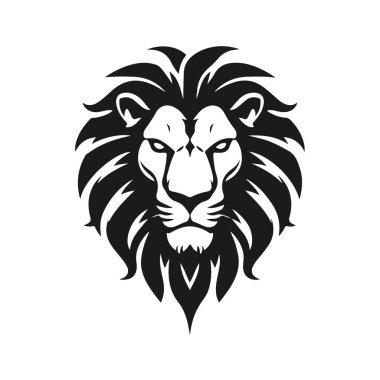 Cesur siyah-beyaz vektör stili aslan başı, görkemli yeleler, vahşi bakışlar, güçlü çizgiler, güçlü ifade, aslan başı, vahşi hayvan, vektör aslan, vahşi yırtıcı, görkemli canavar