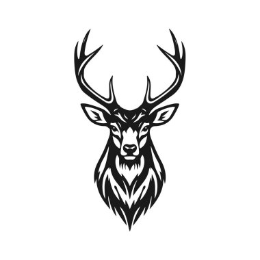 Geyik kafası silueti, geyik yüzü vektör çizimi, vahşi hayvan tasarımı, geyik logosu