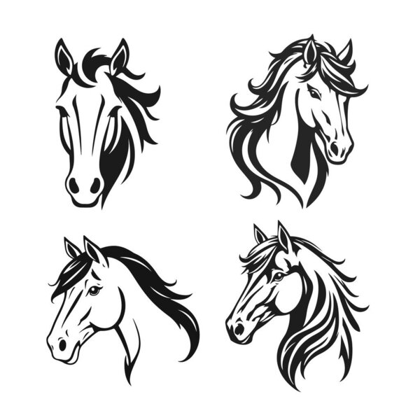 Horse head silhouette collection, horse head logo, animal emblem, horse symbol, vector illustration
