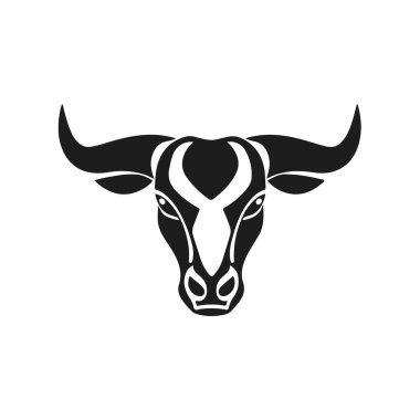 Boğa başlı kabile başı boynuzlu hayvan tasarımı agresif ifade, kabile boğası, boynuzlu hayvan, boğa surat, vektör silueti