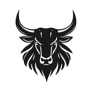 Boğa başlı kabile başı boynuzlu hayvan tasarımı agresif ifade, kabile boğası, boynuzlu hayvan, boğa surat, vektör silueti