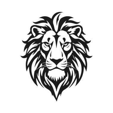 Aslan kafası ve ayrıntılı yelesi. Hayvan simgesi şablonu. Vahşi hayvan, aslan kral, yırtıcı hayvan, vahşi kedi, kükreyen aslan