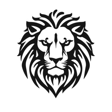 Aslan kafası ve ayrıntılı yelesi. Hayvan simgesi şablonu. Vahşi hayvan, aslan kral, yırtıcı hayvan, vahşi kedi, kükreyen aslan
