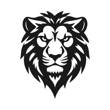 Aslan kafası ve ayrıntılı yelesi. Hayvan simgesi şablonu. Vahşi hayvan, aslan kral, yırtıcı hayvan, vahşi kedi, kükreyen aslan