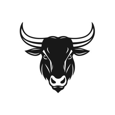 Boğa başlı kabile başı boynuzlu hayvan tasarımı agresif ifade, kabile boğası, boynuzlu hayvan, boğa surat, vektör silueti