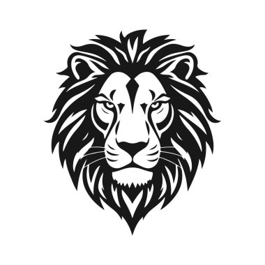 Aslan kafası ve ayrıntılı yelesi. Hayvan simgesi şablonu. Vahşi hayvan, aslan kral, yırtıcı hayvan, vahşi kedi, kükreyen aslan