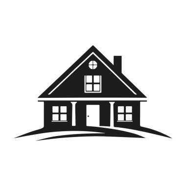 Ev silueti logosu, emlak sembolü, gayrimenkul mimari vektörü, bina ikonu, gayrimenkul tasarımı.